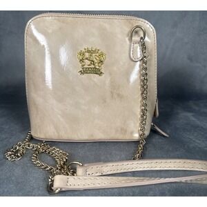 Pratesi Firenze Ivory Patent Leather Purse Gold Chain Crossbody Made In Italy